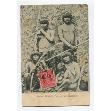 INDIOS ALCALUFAS ESTRECHO DE MAGALLANES CHILE ANTIGUA TARJETA POSTAL ABORIGENES